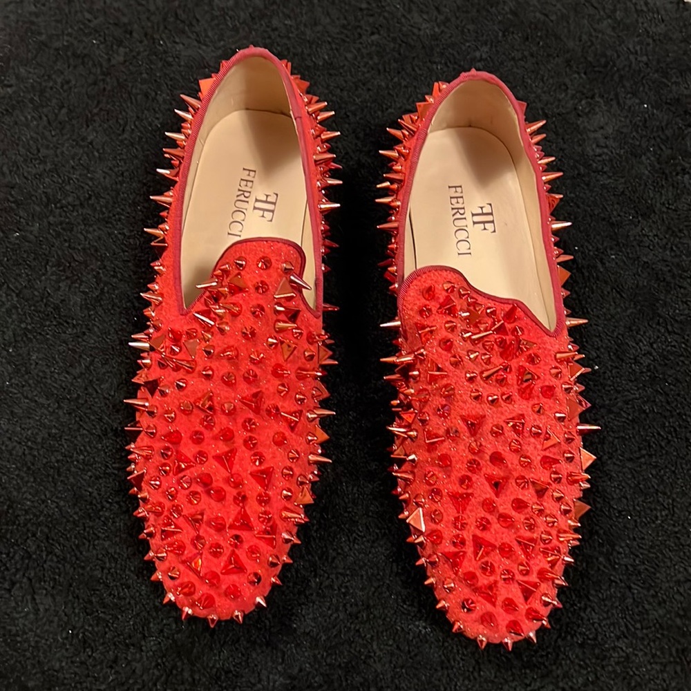 FERUCCI RED SPIKED LOAFERS PROM WEDDING SHOES SLIPPERS